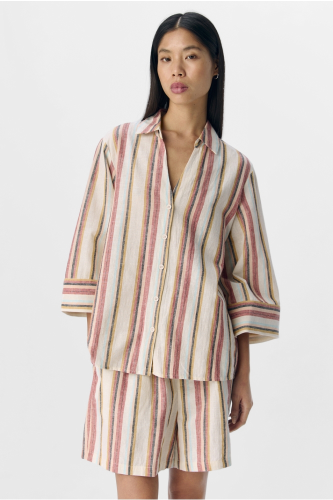 OBJKAREN LO 3/4 FLARED SHIRT 139 23046853 SANDSHELL/MULTI
